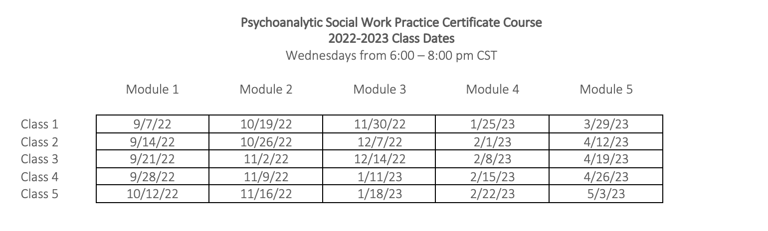 2022-2023 Class Schedule